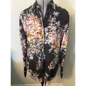 Robert Graham Silk Satin Shirt Floral Print Shirt size S